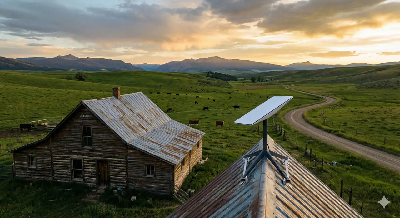 Antena de internet via satélite instalada em área rural
