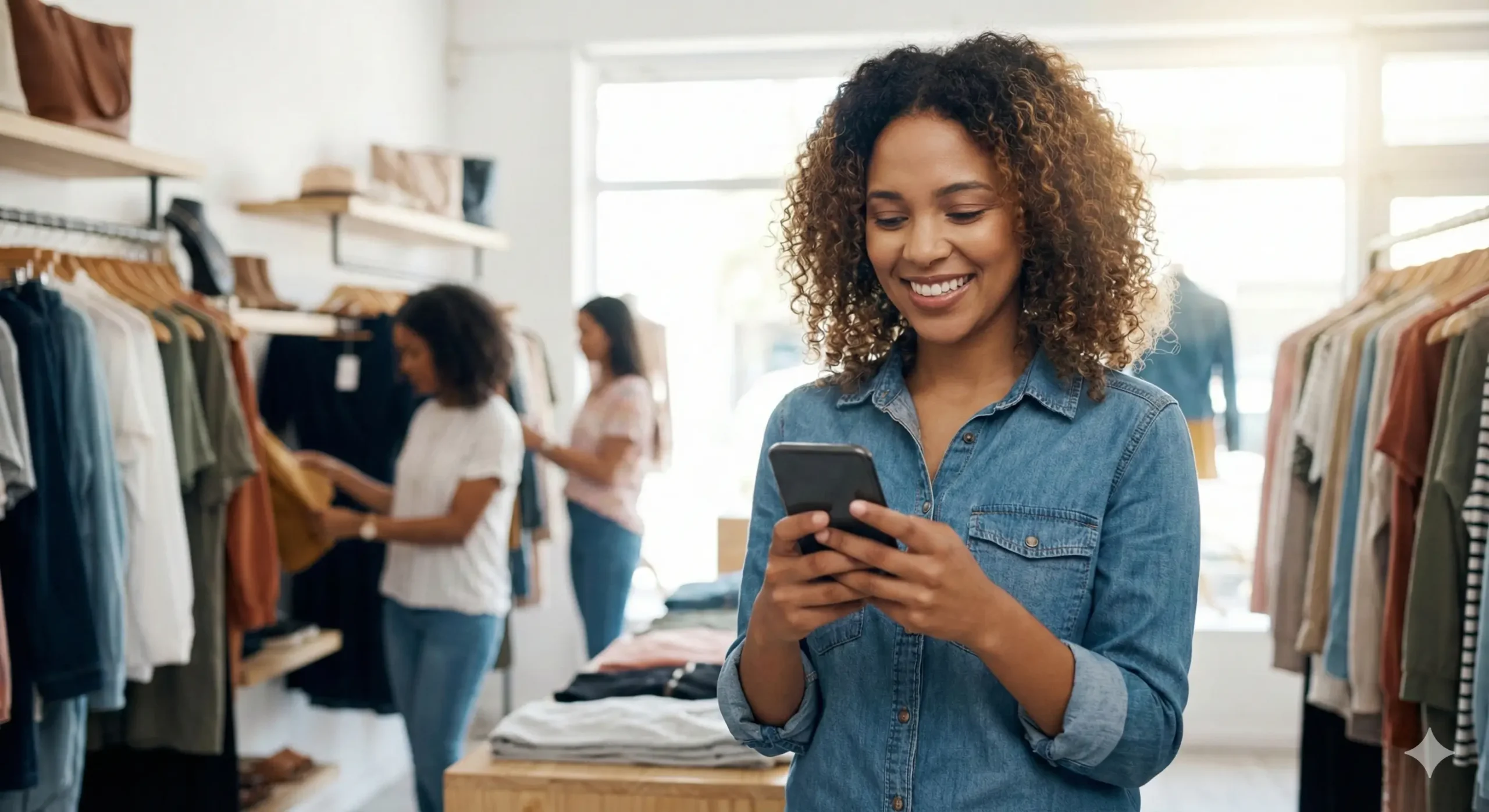 Dona de pequena loja usando smartphone para gerenciar vendas online