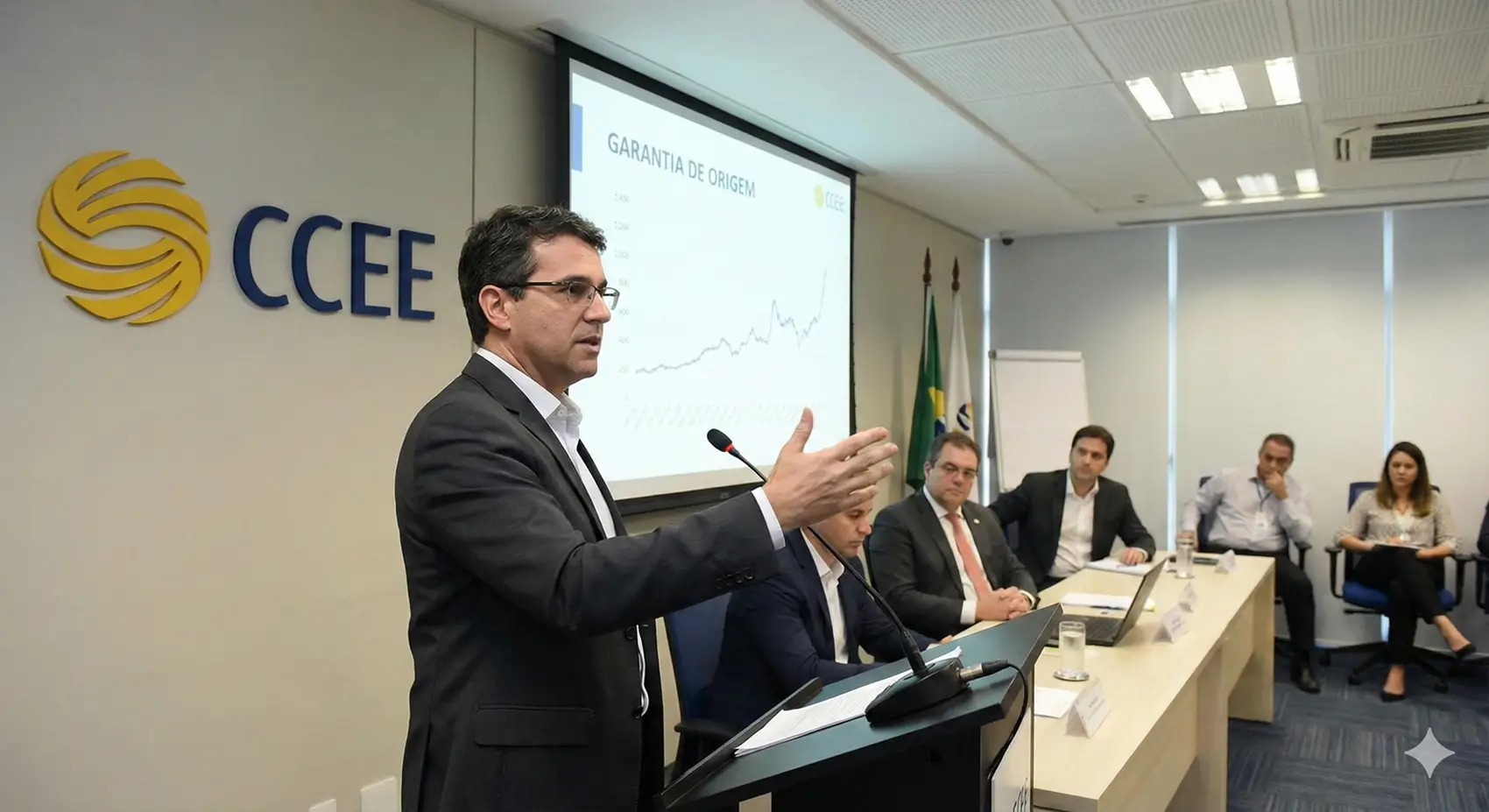 Rodolfo Aiex explicando sobre garantias de origem de energia na CCEE