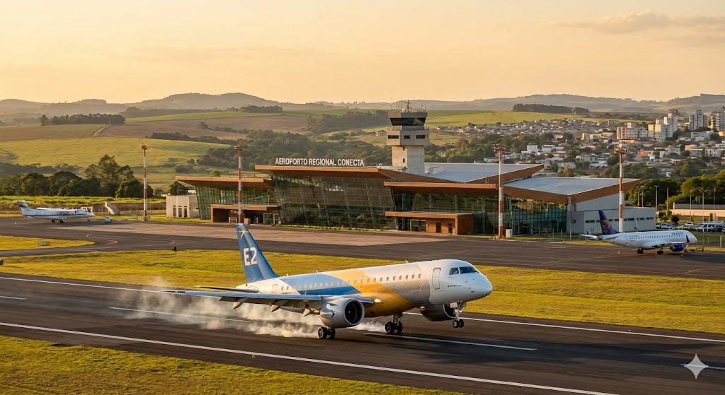 Aeronave comercial pousando em um aeroporto